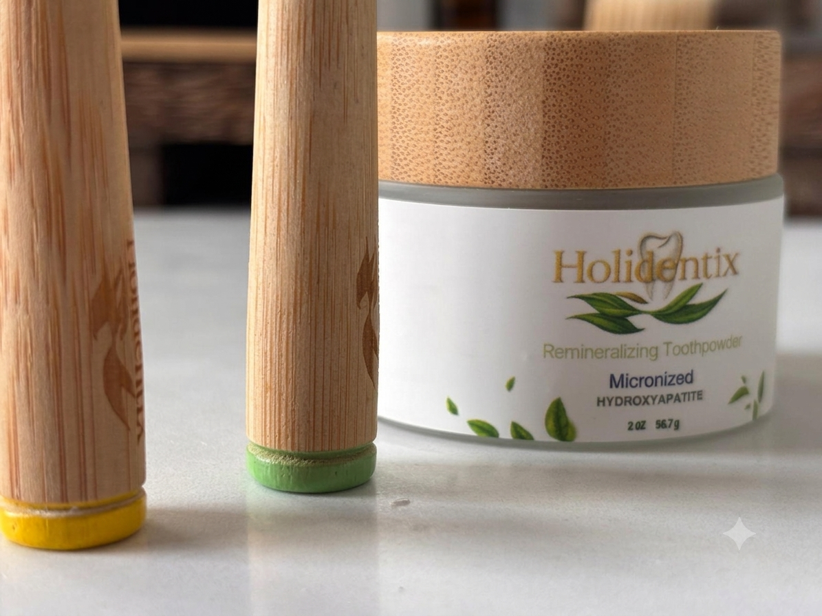 Holidentix Remineralizing Toothpowder - Micronized Hydroxyapatite (HAp 15%) Organic Tooth Powder for Teeth Whitening and Enamel Repair - Fluoride Free, Natural Mint Flavor, 2 oz (56.7g)