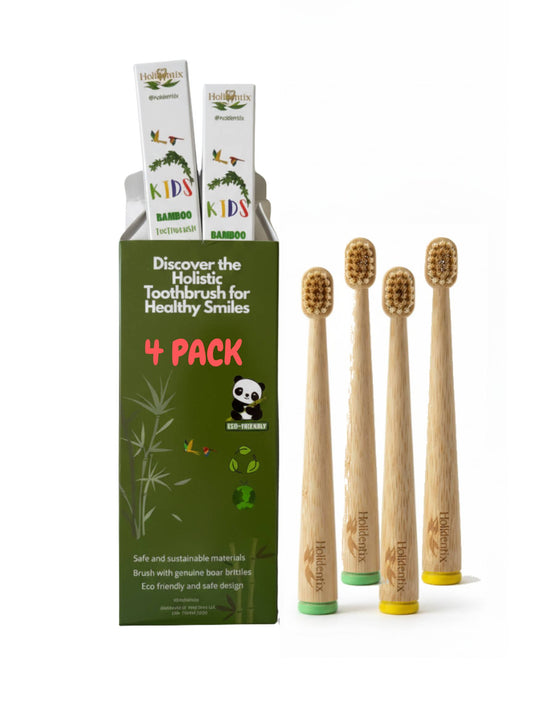 Manual Bamboo Toothbrush for Kids, Bamboo Handle, Boar Bristles, Biodegradable, Plastic-Free Bamboo Self Standing Toothbrushes.