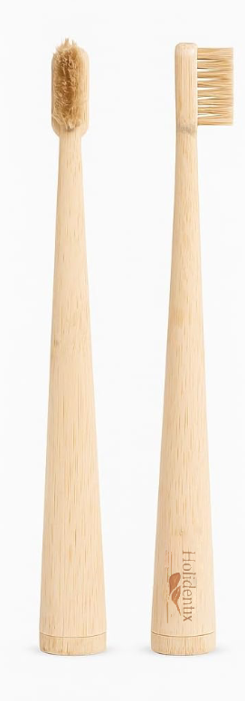 Holidentix Manual Toothbrush, Bamboo Handle, Boar Bristles, Biodegradable, Plastic-FreeBamboo Self Standing Toothbrushes.