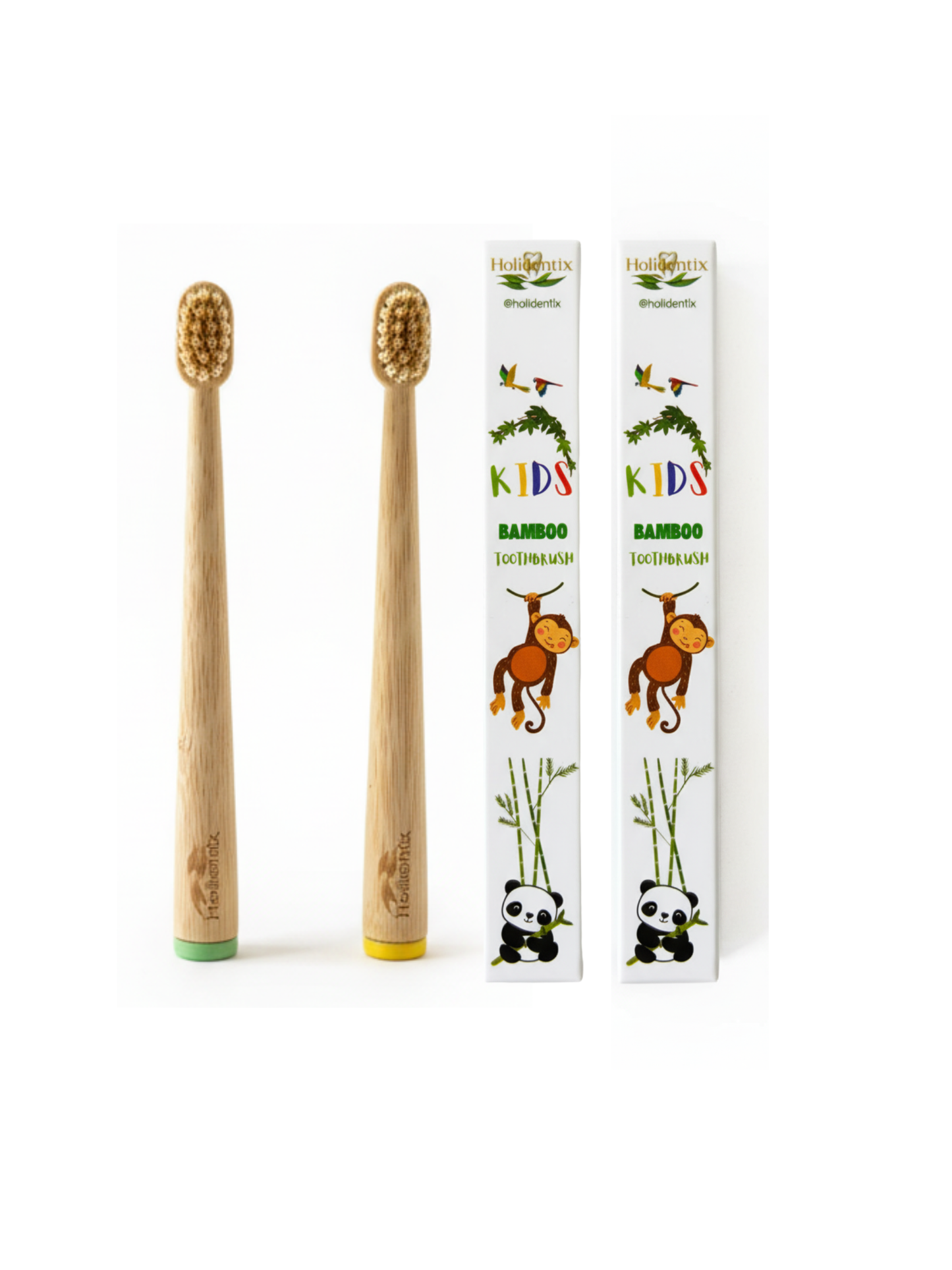 Holidentix Manual Toothbrush for Kids, Bamboo Handle, Boar Bristles, Biodegradable, Plastic-FreeBamboo Self Standing Toothbrushes.