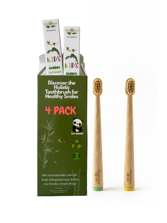 Holidentix Manual Toothbrush for Kids, Bamboo Handle, Boar Bristles, Biodegradable, Plastic-FreeBamboo Self Standing Toothbrushes.