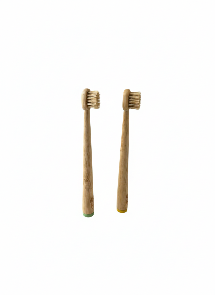 Holidentix Manual Toothbrush for Kids, Bamboo Handle, Boar Bristles, Biodegradable, Plastic-FreeBamboo Self Standing Toothbrushes.