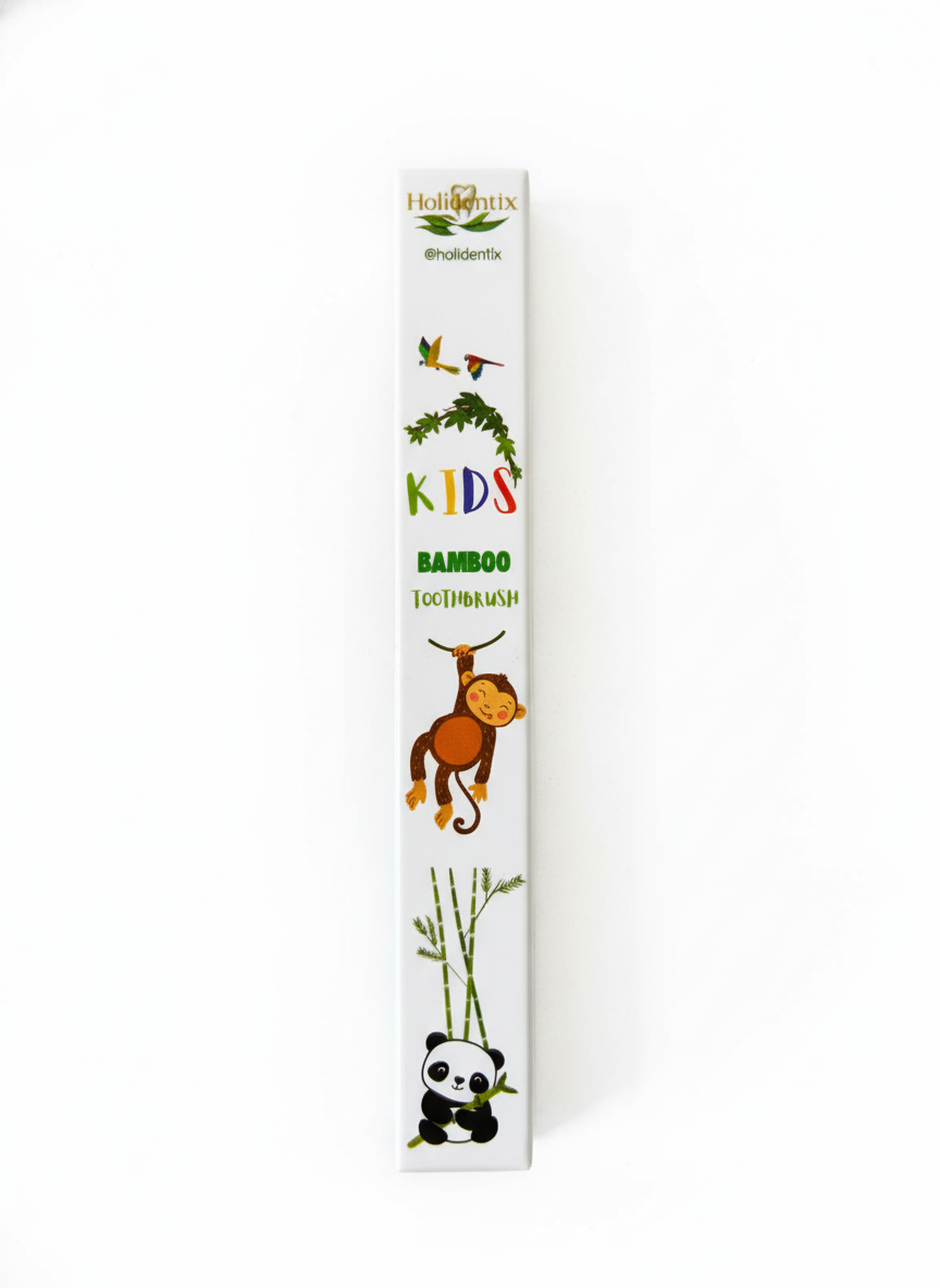 Holidentix Manual Toothbrush for Kids, Bamboo Handle, Boar Bristles, Biodegradable, Plastic-FreeBamboo Self Standing Toothbrushes.