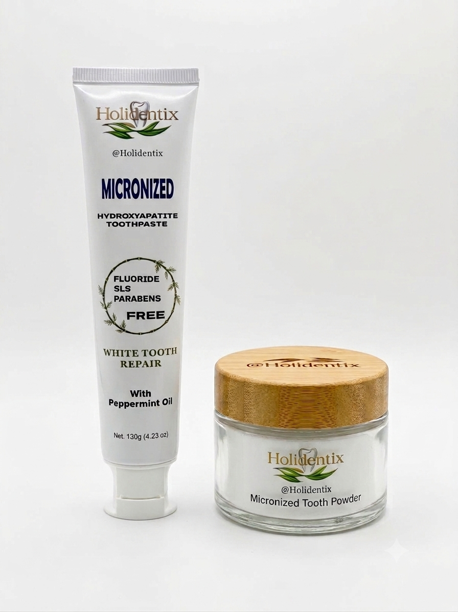 Holidentix Remineralizing Toothpowder - Micronized Hydroxyapatite (HAp 15%) Organic Tooth Powder for Teeth Whitening and Enamel Repair - Fluoride Free, Natural Mint Flavor, 2 oz (56.7g)