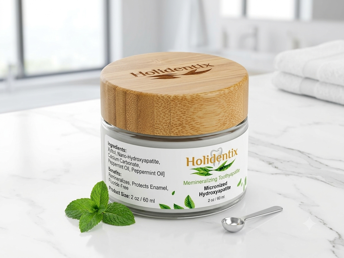 Holidentix Remineralizing Toothpowder - Micronized Hydroxyapatite (HAp 15%) Organic Tooth Powder for Teeth Whitening and Enamel Repair - Fluoride Free, Natural Mint Flavor, 2 oz (56.7g)