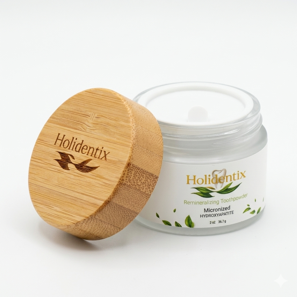 Holidentix Remineralizing Toothpowder - Micronized Hydroxyapatite (HAp 15%) Organic Tooth Powder for Teeth Whitening and Enamel Repair - Fluoride Free, Natural Mint Flavor, 2 oz (56.7g)
