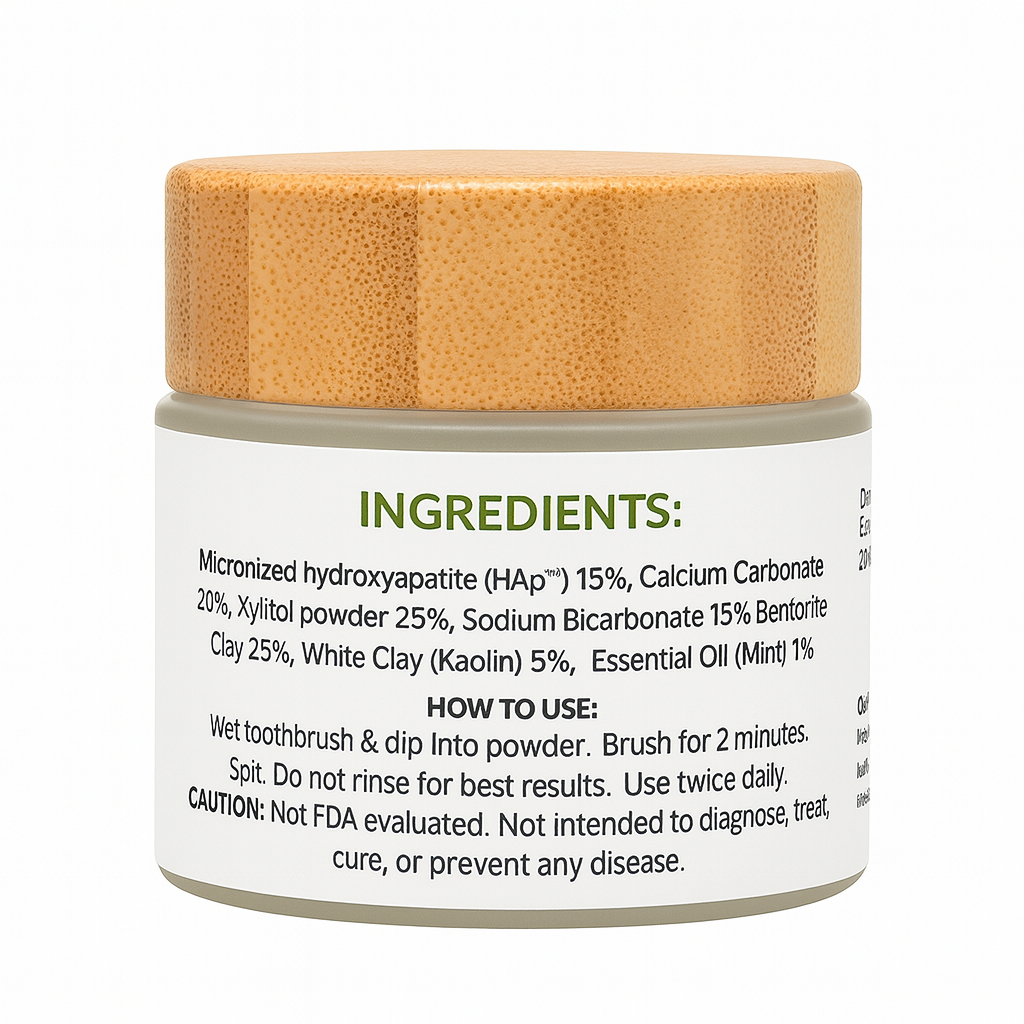 Holidentix Remineralizing Toothpowder - Micronized Hydroxyapatite (HAp 15%) Organic Tooth Powder for Teeth Whitening and Enamel Repair - Fluoride Free, Natural Mint Flavor, 2 oz (56.7g)