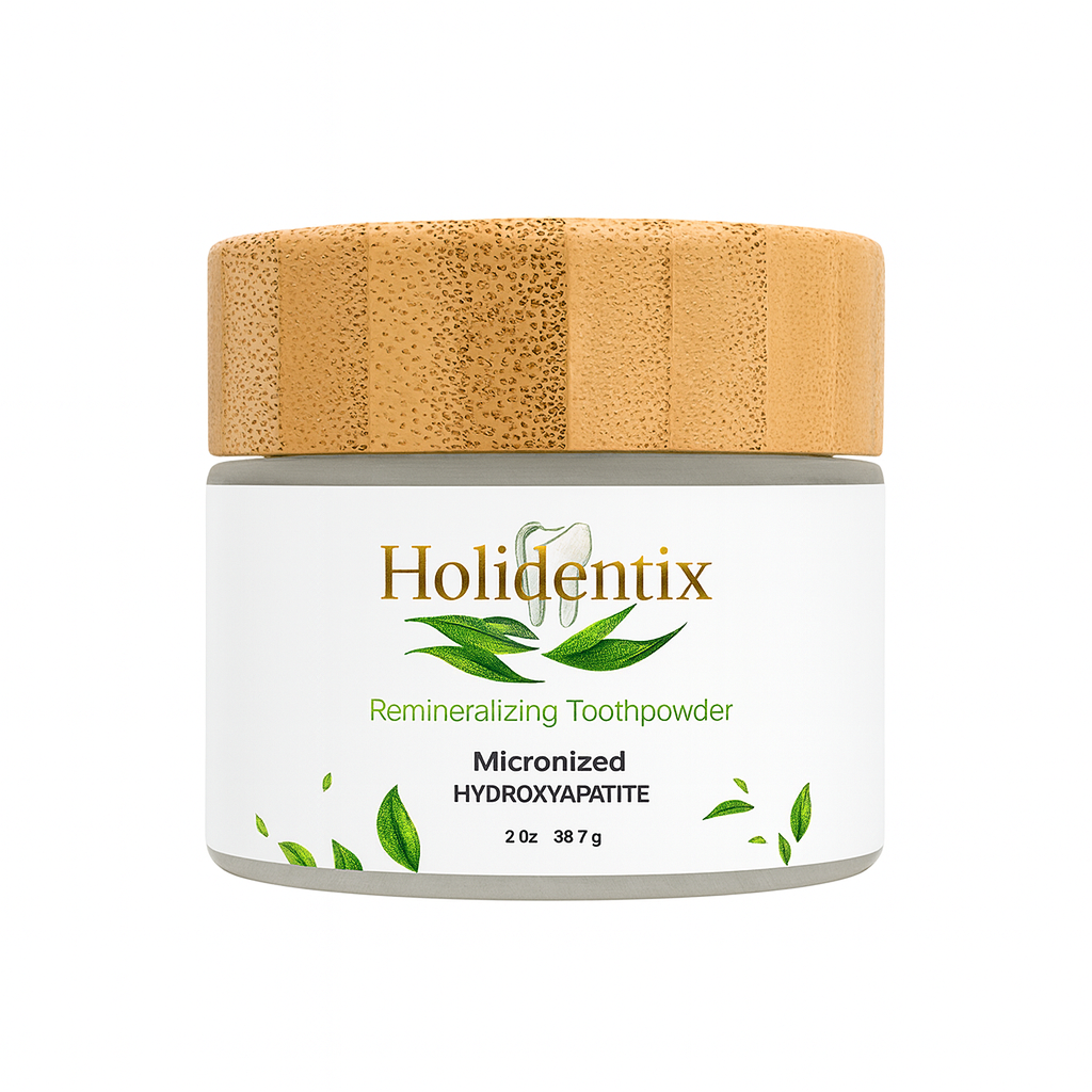 Holidentix Remineralizing Toothpowder - Micronized Hydroxyapatite (HAp 15%) Organic Tooth Powder for Teeth Whitening and Enamel Repair - Fluoride Free, Natural Mint Flavor, 2 oz (56.7g)