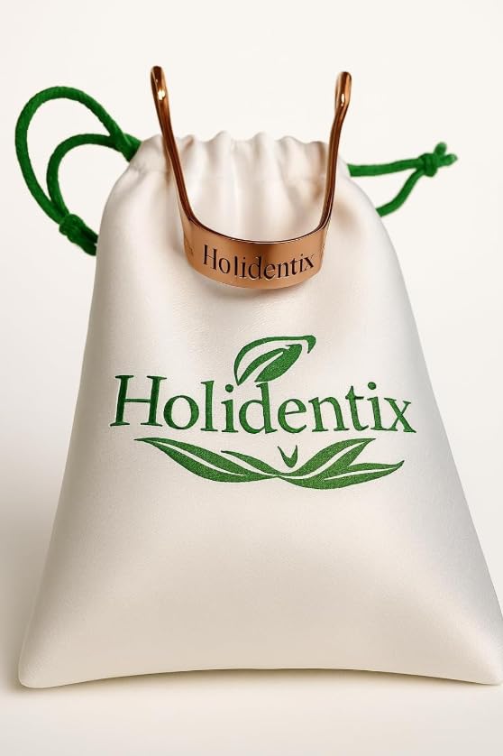 Holidentix Manual Bamboo Toothbrush with Natural Boar Bristles, Micronized Hydroxyapatite Toothpaste, Premium Copper Tongue Scraper, 3 Piece Oral Care Set